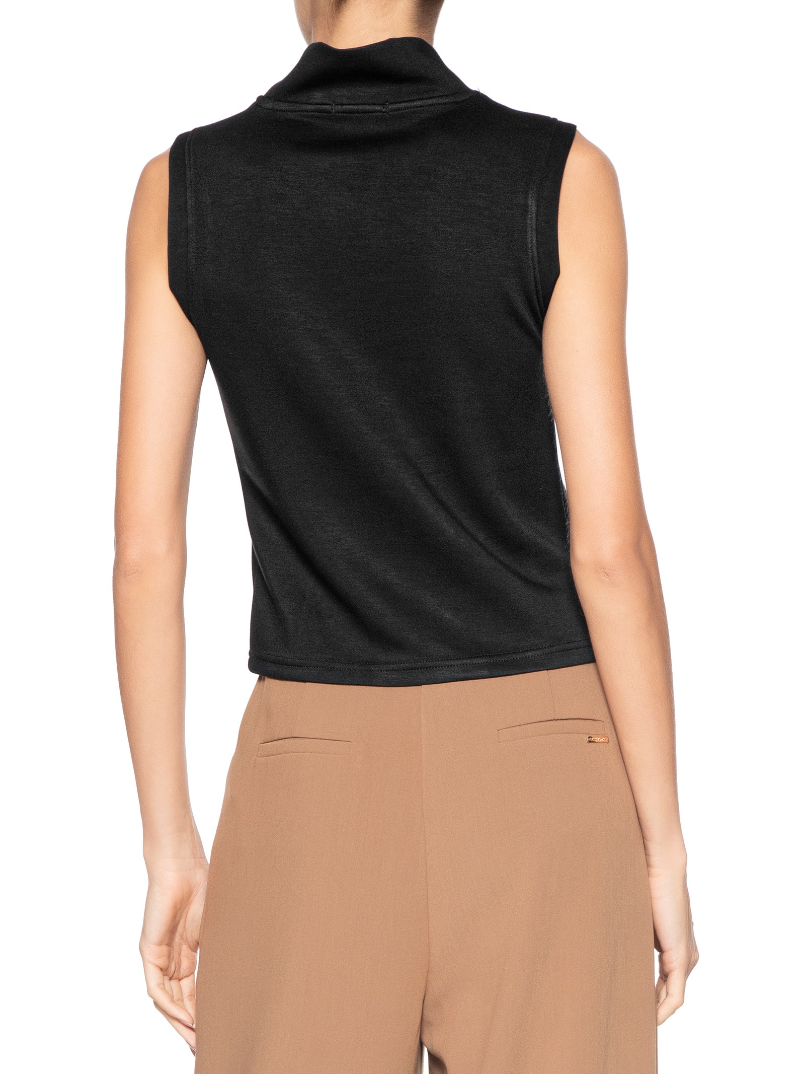 Regata Feminina Gola Alta Moletom Preto Basiq