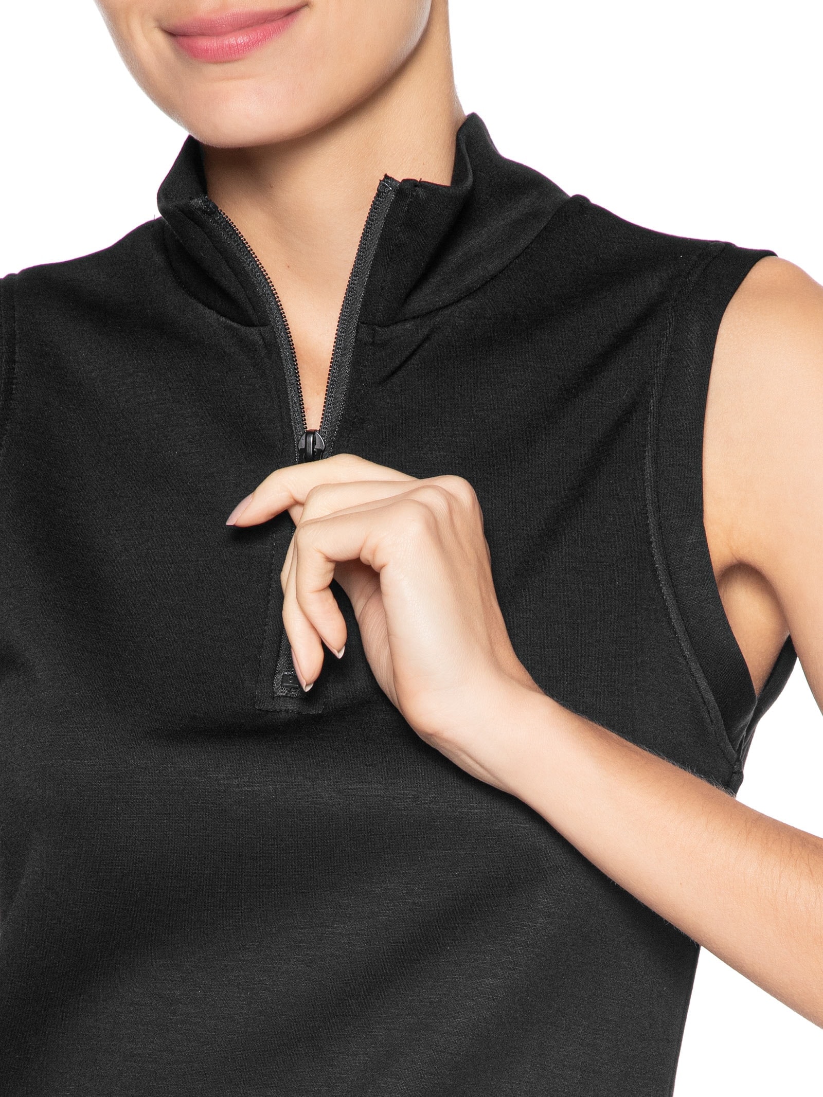 Regata Feminina Gola Alta Moletom Preto Basiq