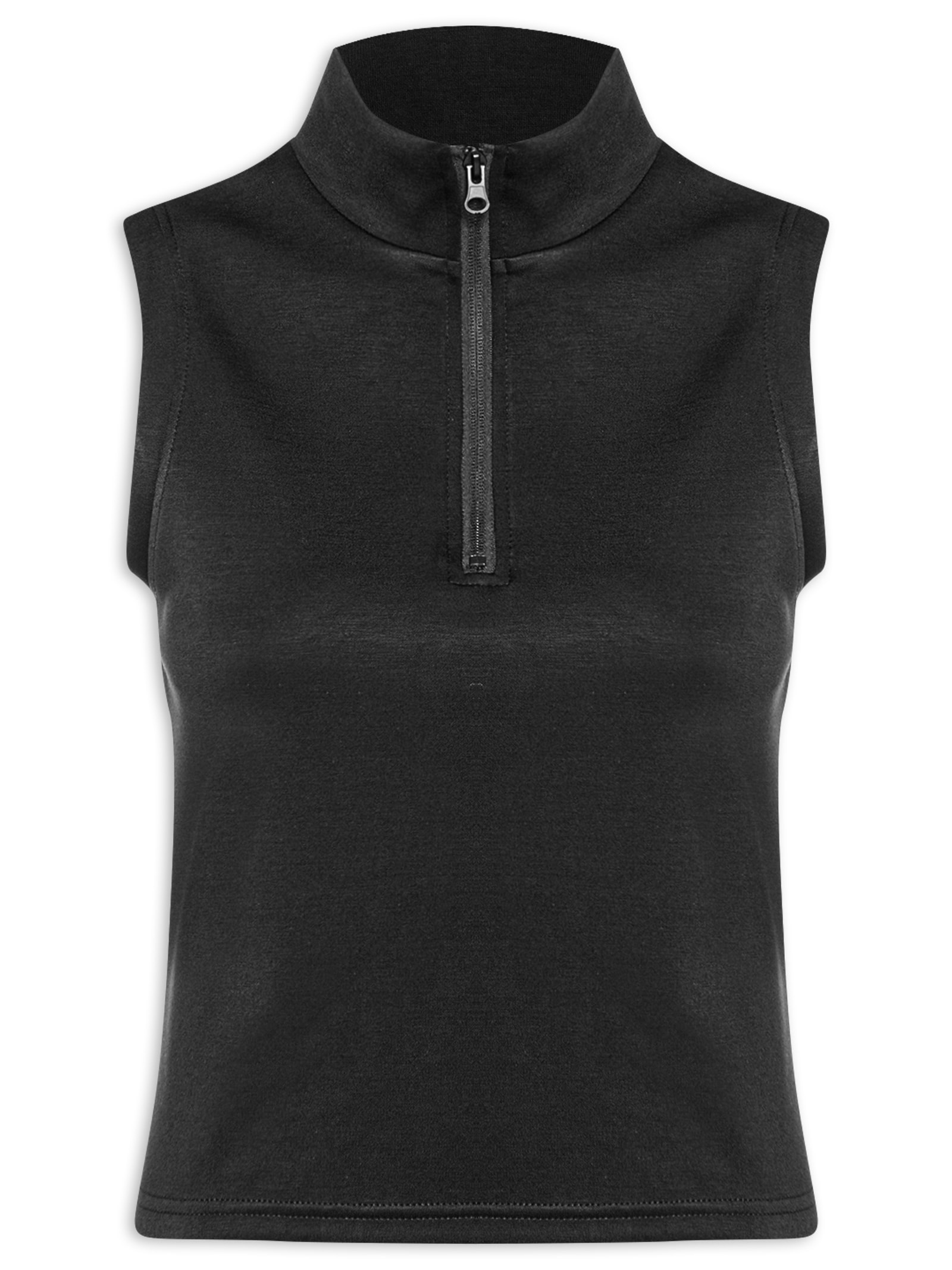 Regata Feminina Gola Alta Moletom Preto Basiq