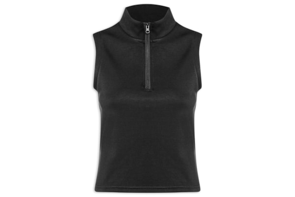 Regata Feminina Gola Alta Moletom - Preto