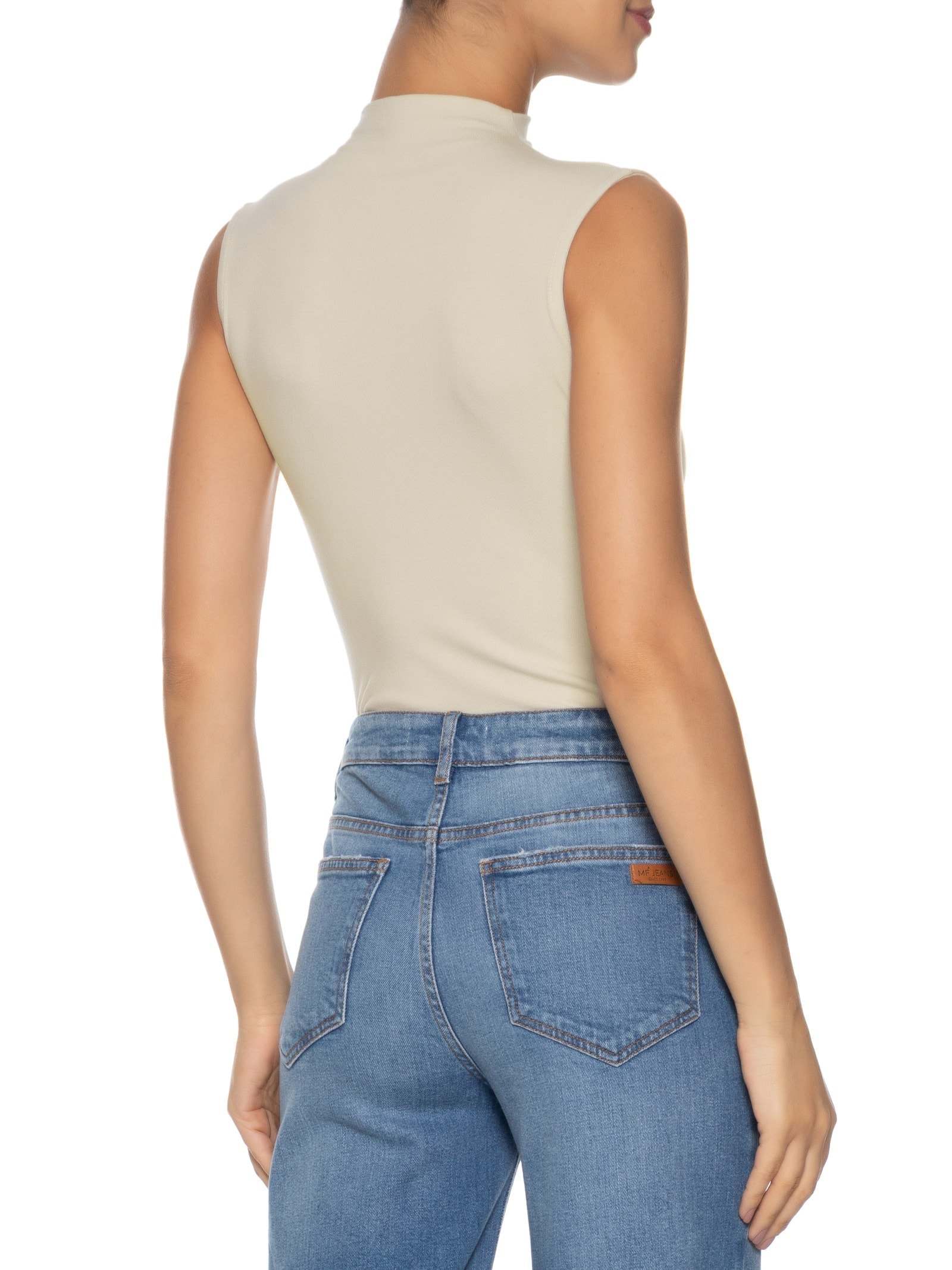 Regata Feminina Gola Alta Off White Basiq