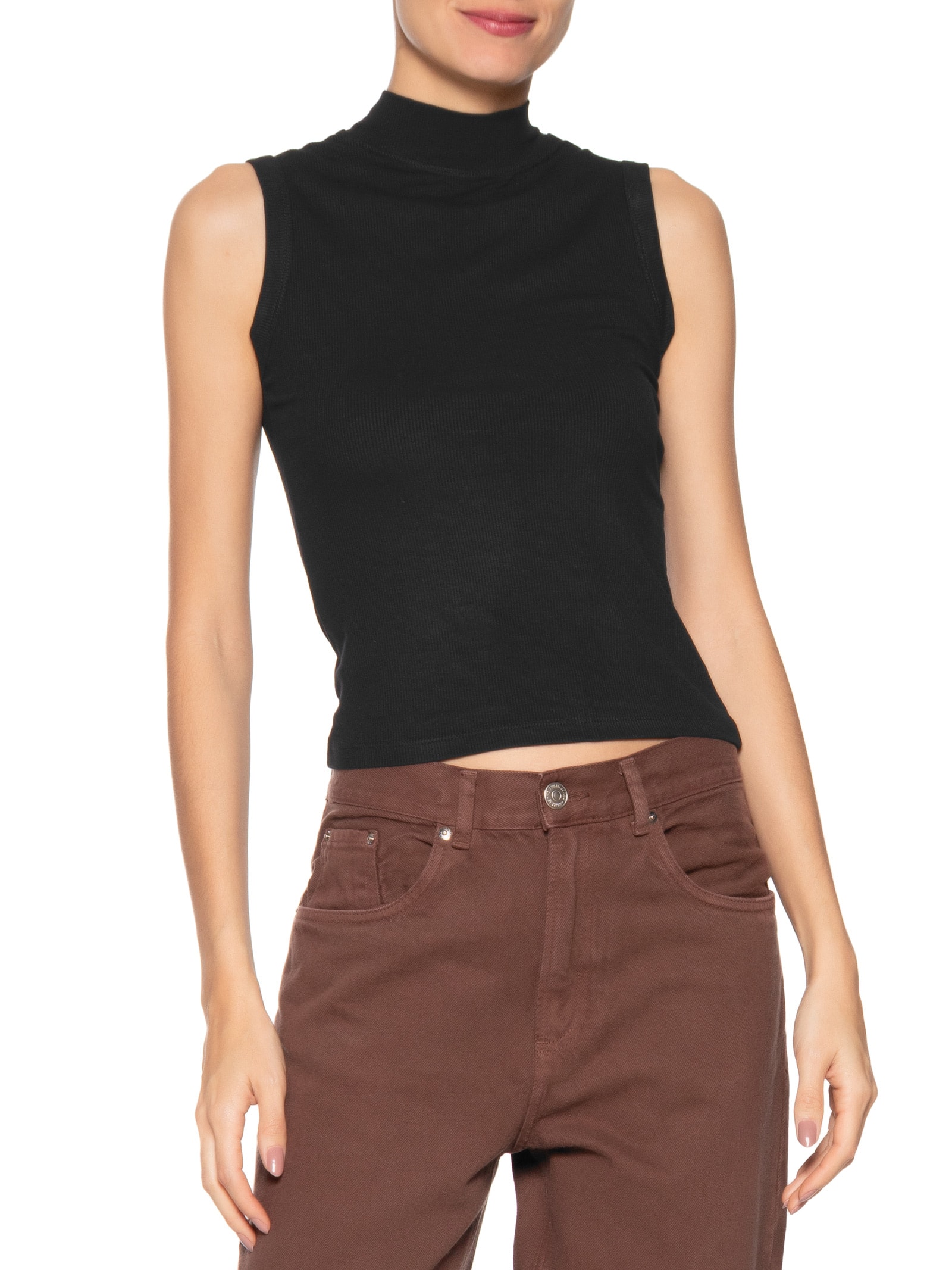 Regata Feminina Gola Alta Preto Basiq