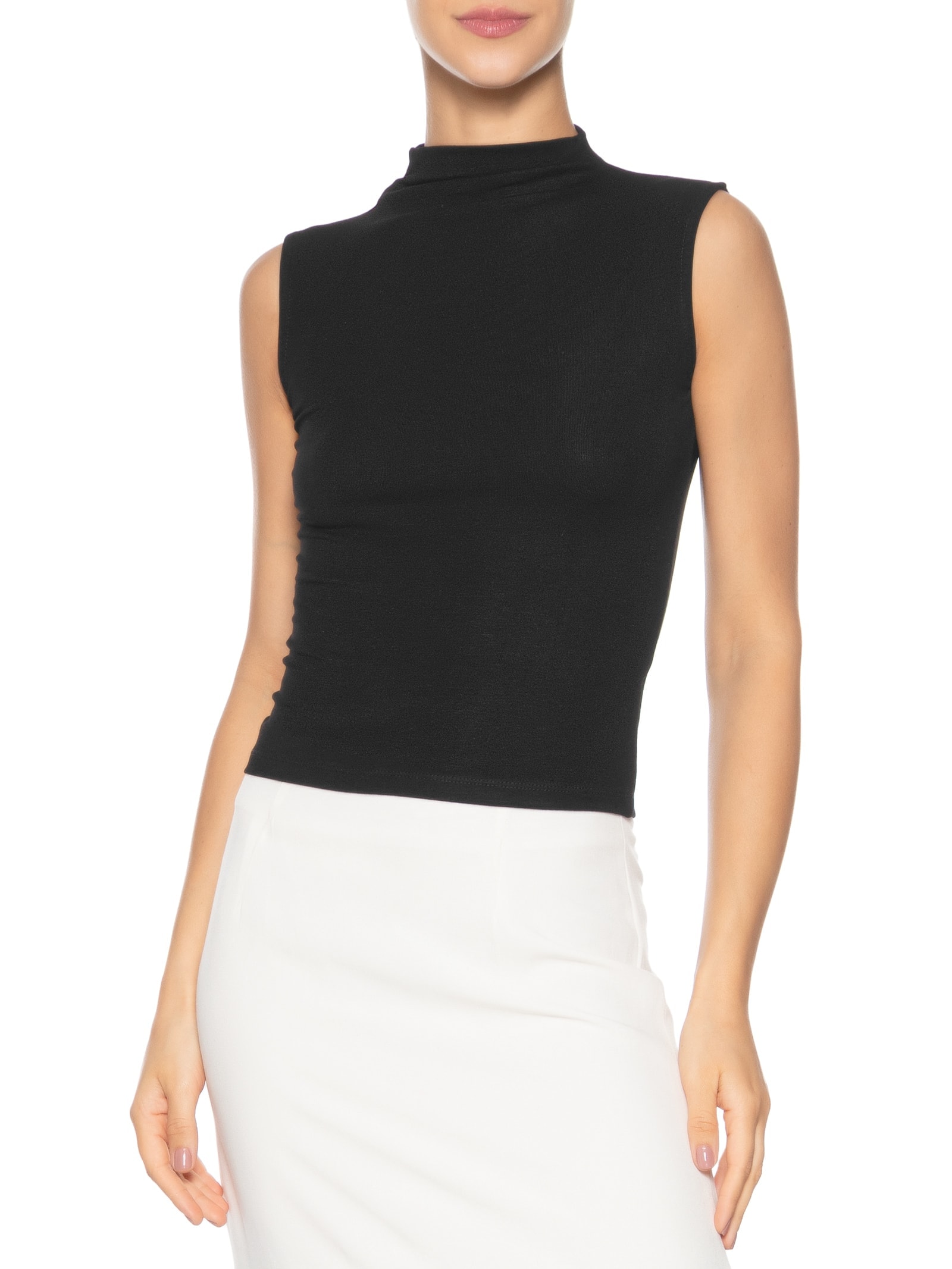 Regata Feminina Gola Alta Preto Basiq