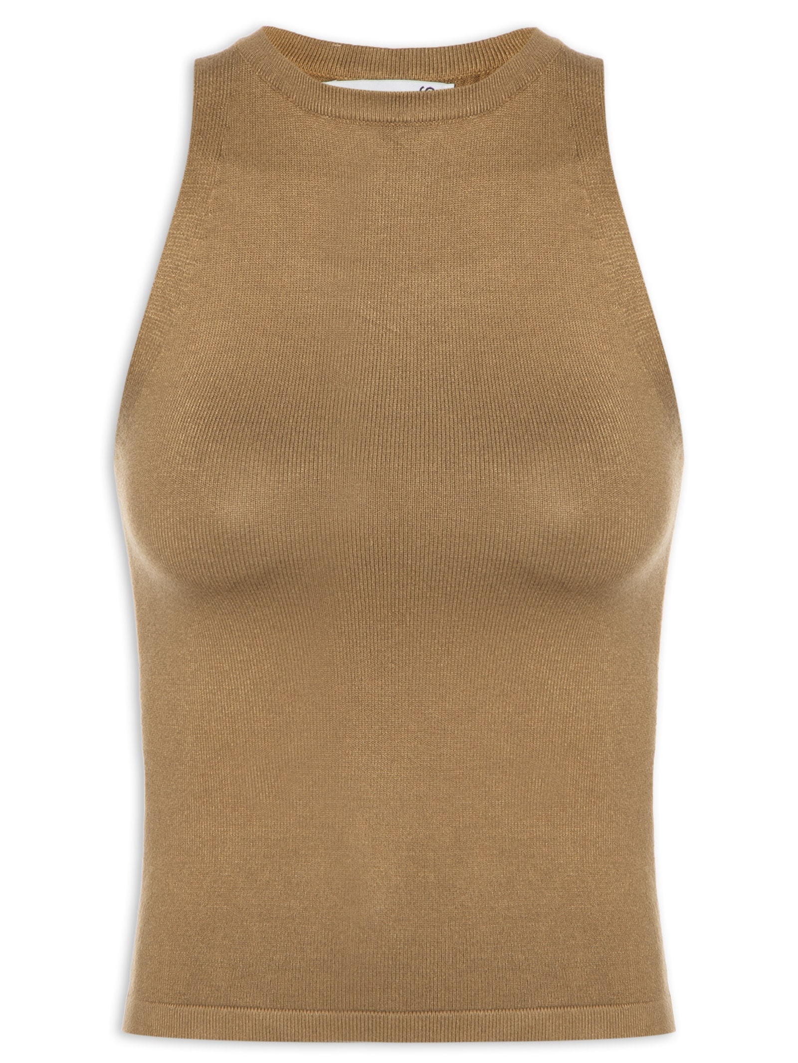 Regata Feminina Gola Redonda Em Tricot Bege '2Essential