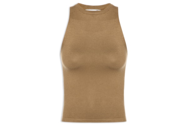 Regata Feminina Gola Redonda Em Tricot - Bege