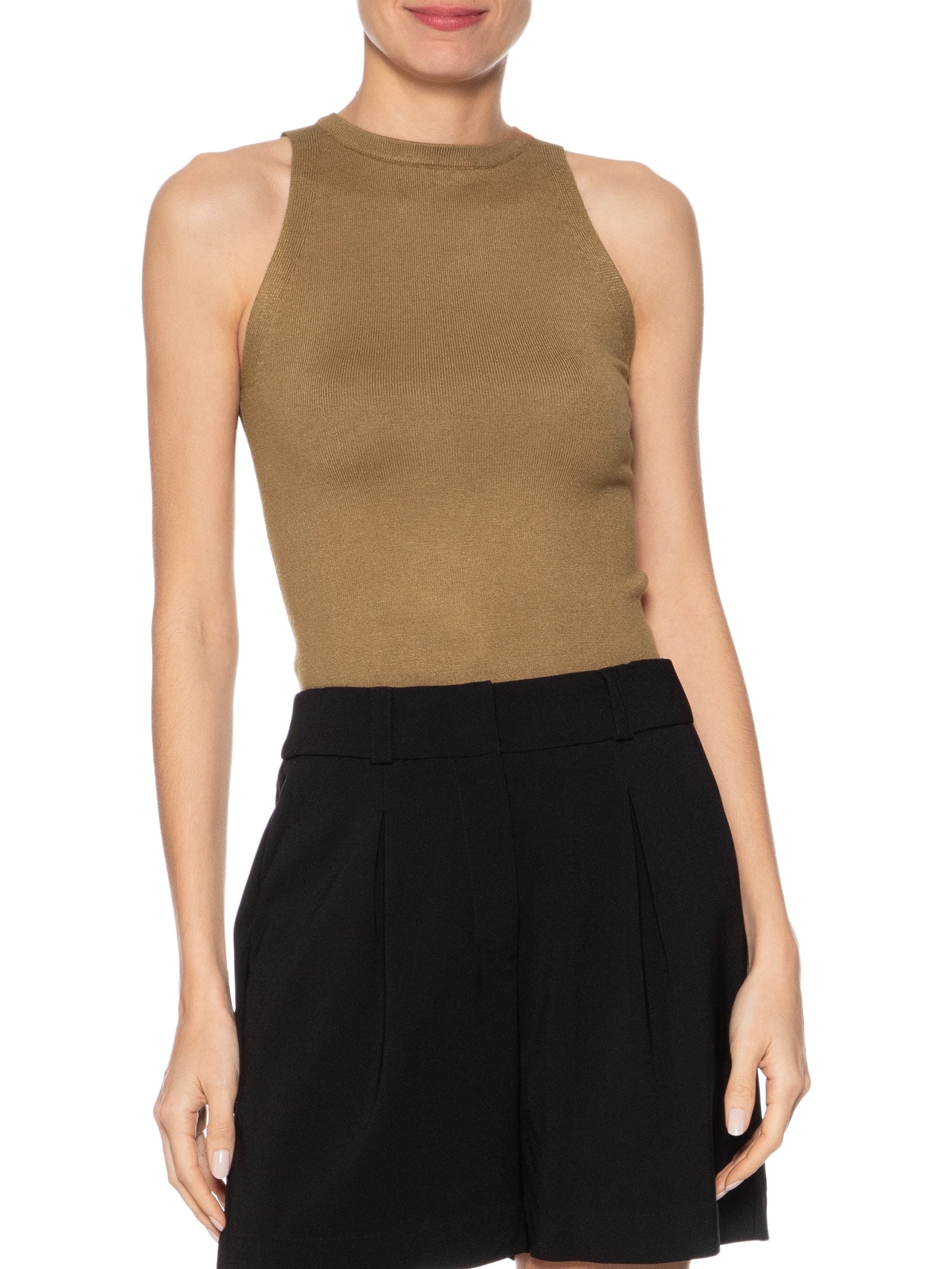 Regata Feminina Gola Redonda Em Tricot Bege '2Essential