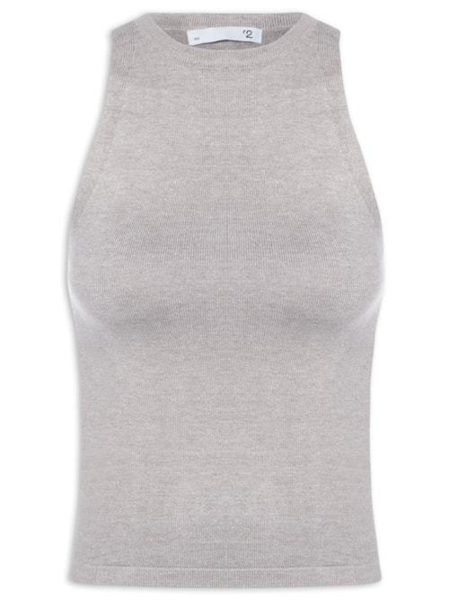 Regata Feminina Gola Redonda Em Tricot – Cinza