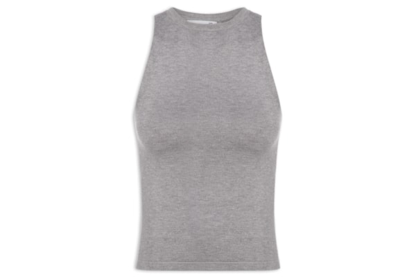 Regata Feminina Gola Redonda Em Tricot - Cinza