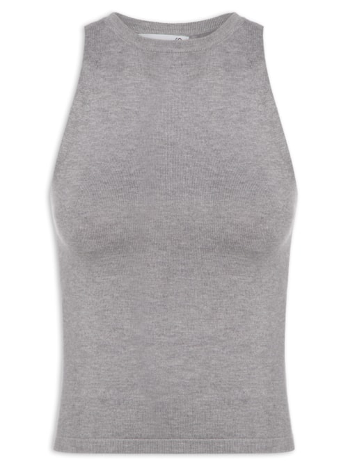 Regata Feminina Gola Redonda Em Tricot – Cinza