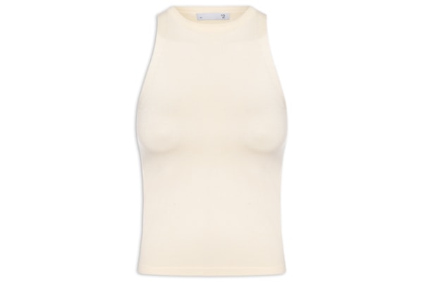 Regata Feminina Gola Redonda Em Tricot - Off White