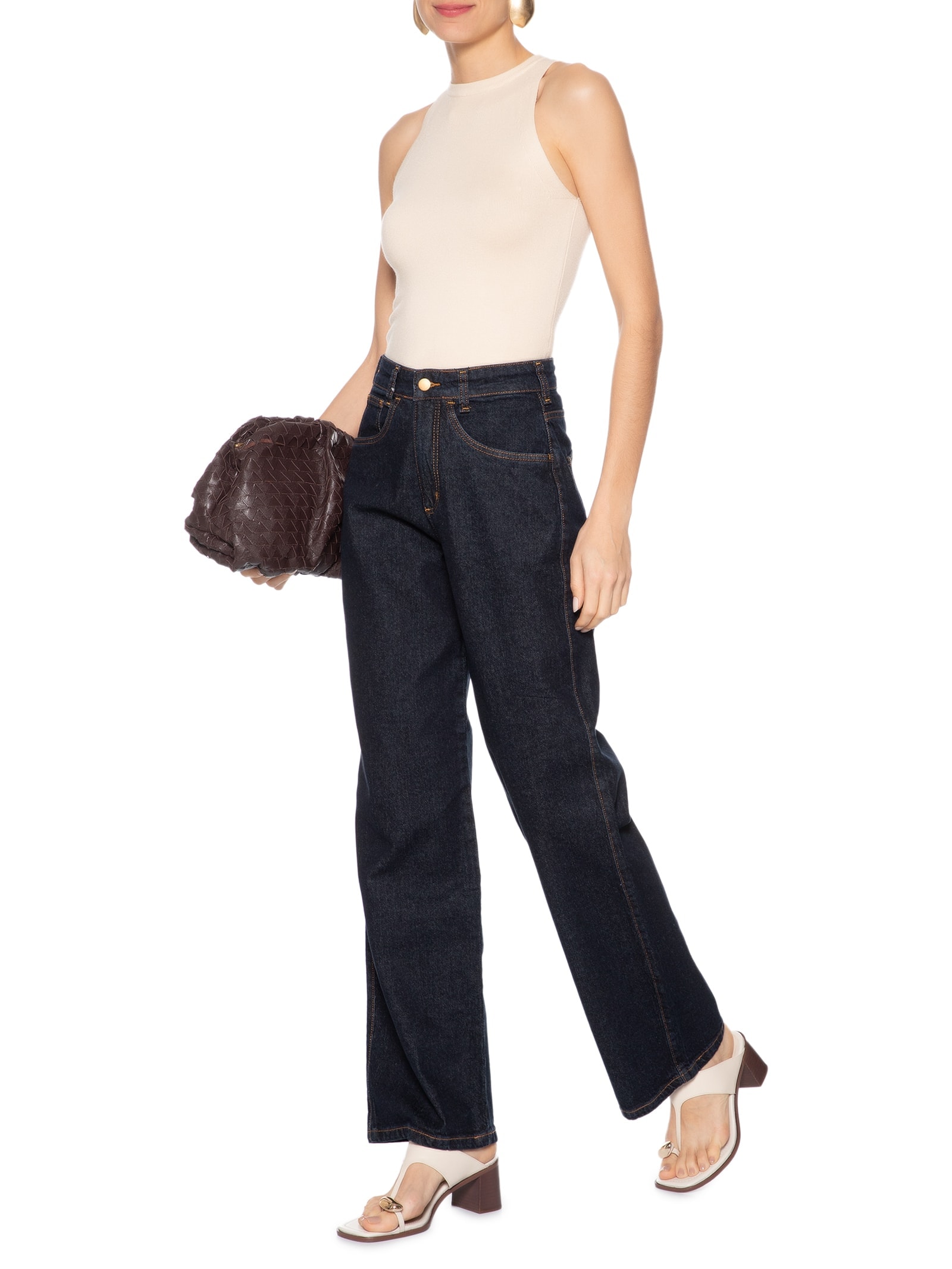 Regata Feminina Gola Redonda Em Tricot Off White '2Essential