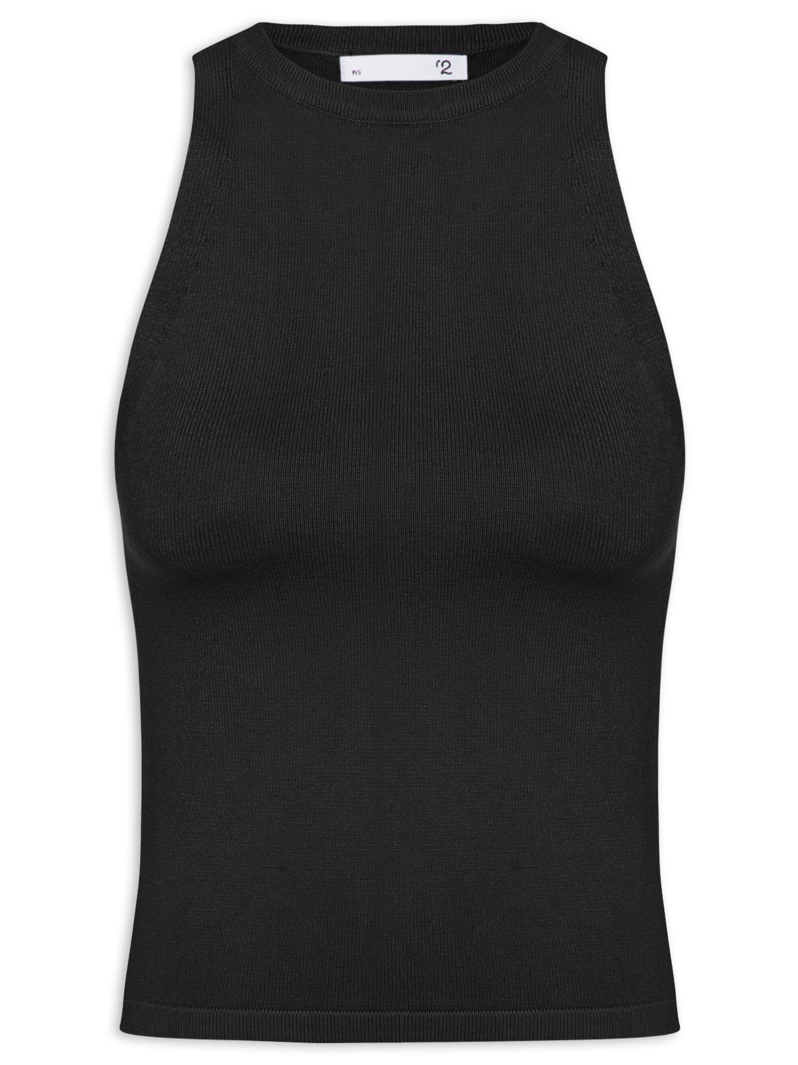 Regata Feminina Gola Redonda Em Tricot Preto '2Essential