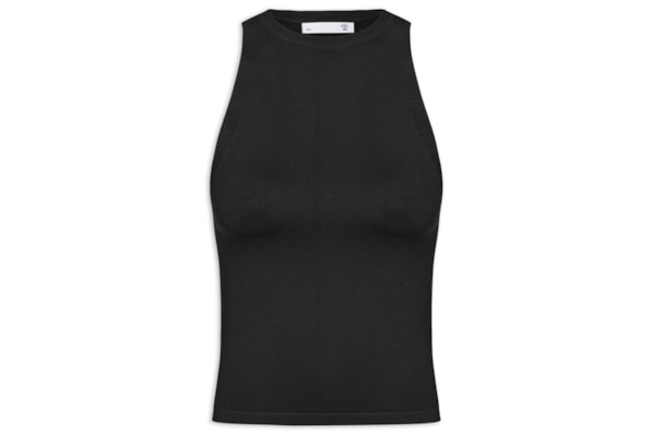 Regata Feminina Gola Redonda Em Tricot - Preto