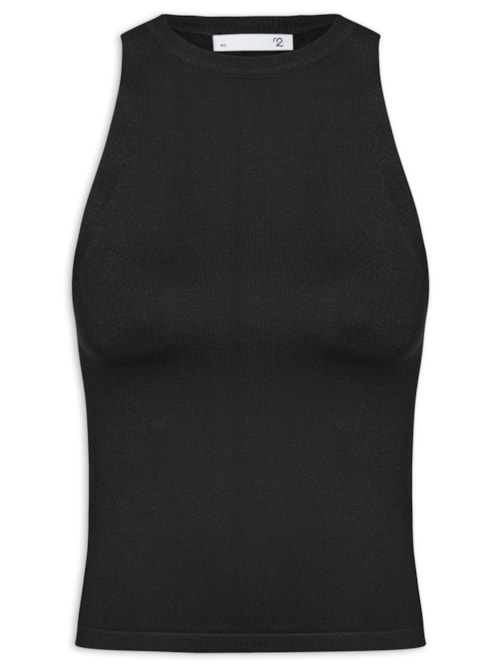 Regata Feminina Gola Redonda Em Tricot – Preto