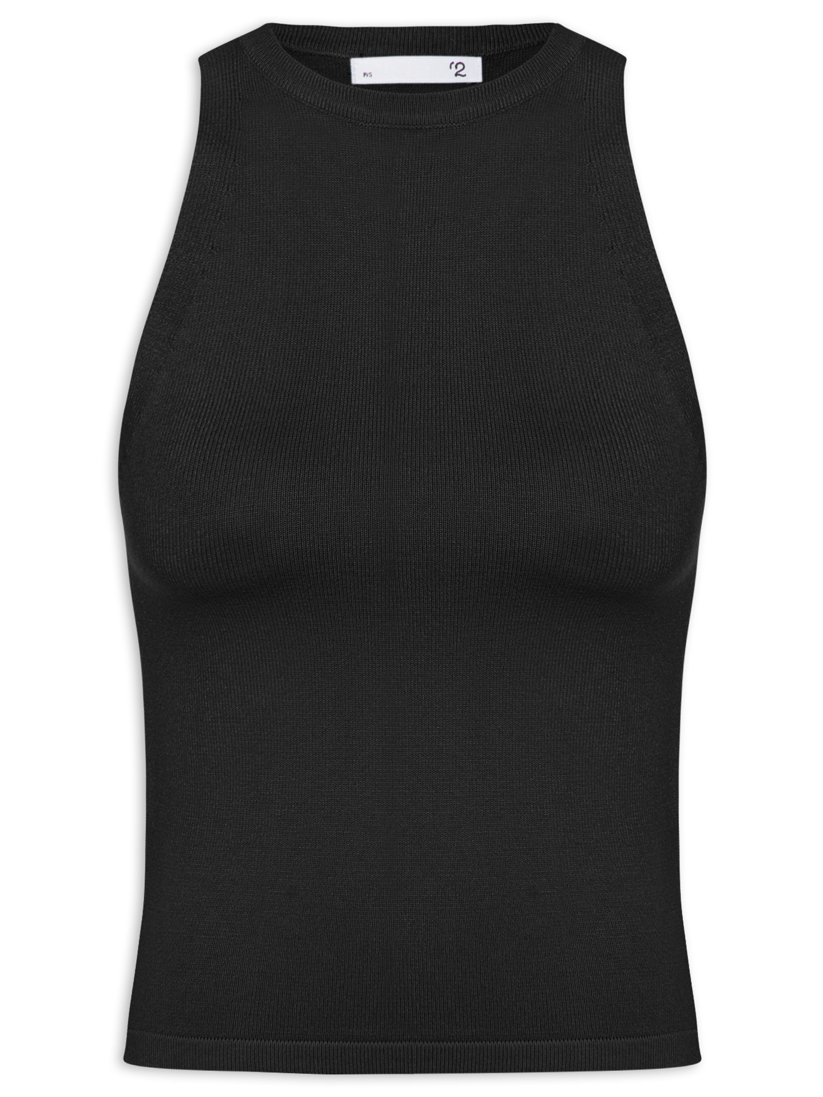 Regata Feminina Gola Redonda Em Tricot Preto '2Essential