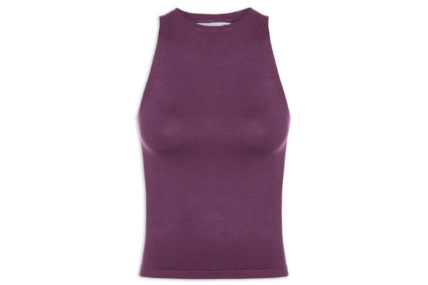 Regata Feminina Gola Redonda Em Tricot - Roxo