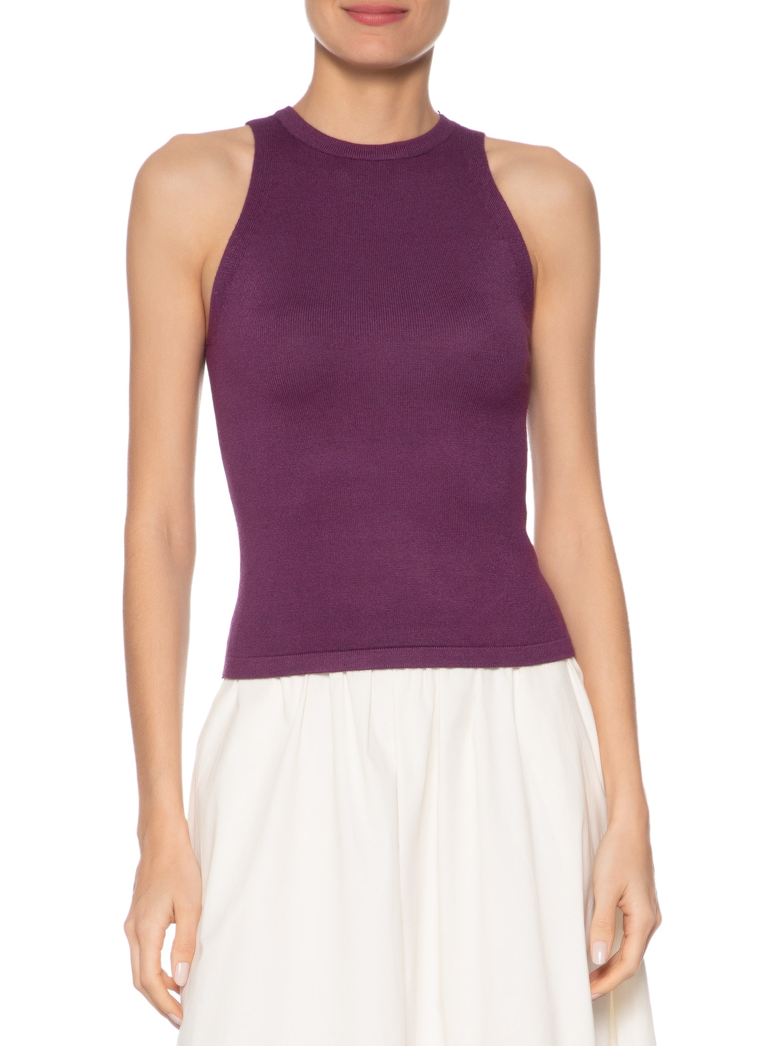 Regata Feminina Gola Redonda Em Tricot Roxo '2Essential