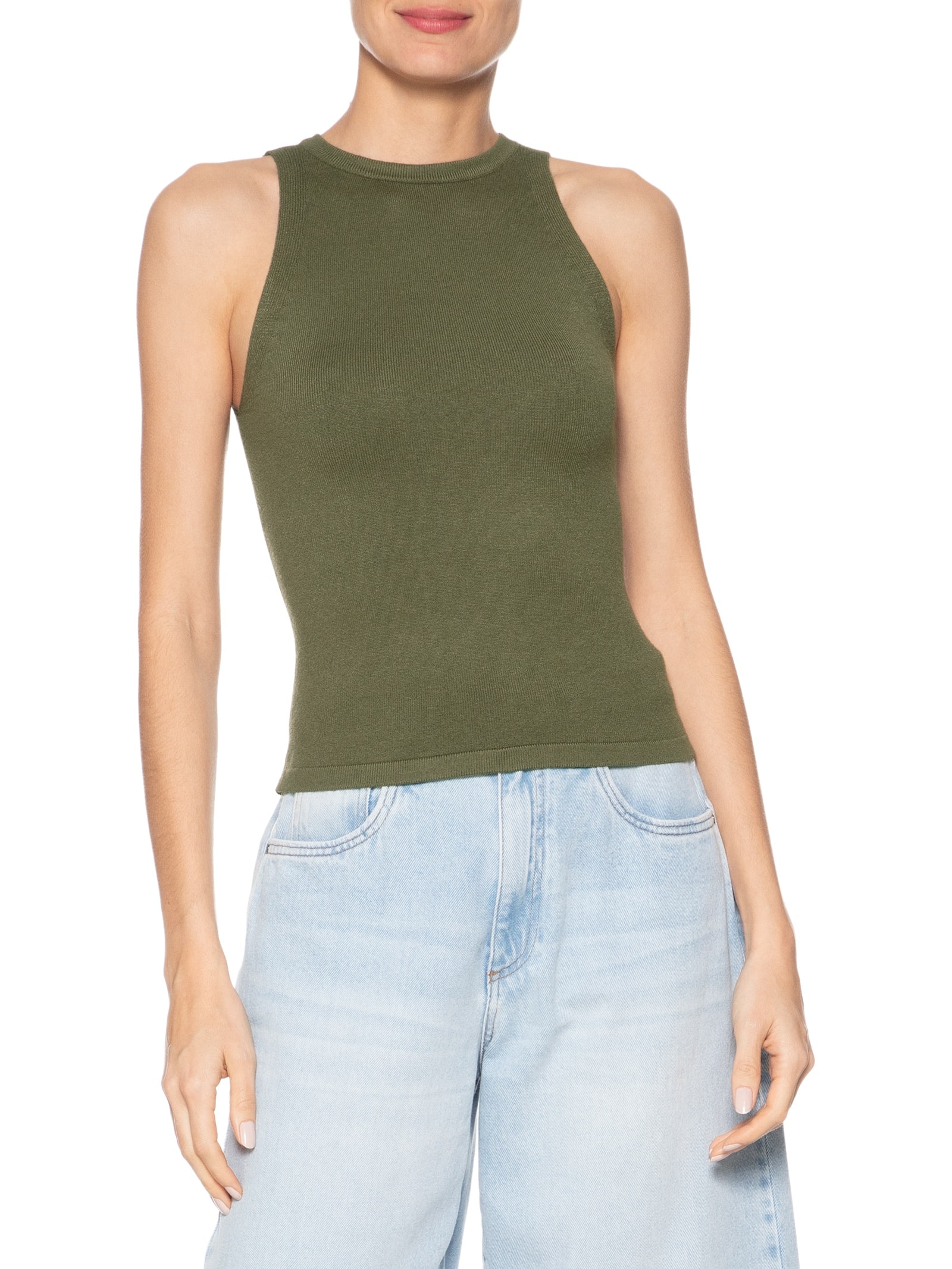 Regata Feminina Gola Redonda Em Tricot Verde '2Essential