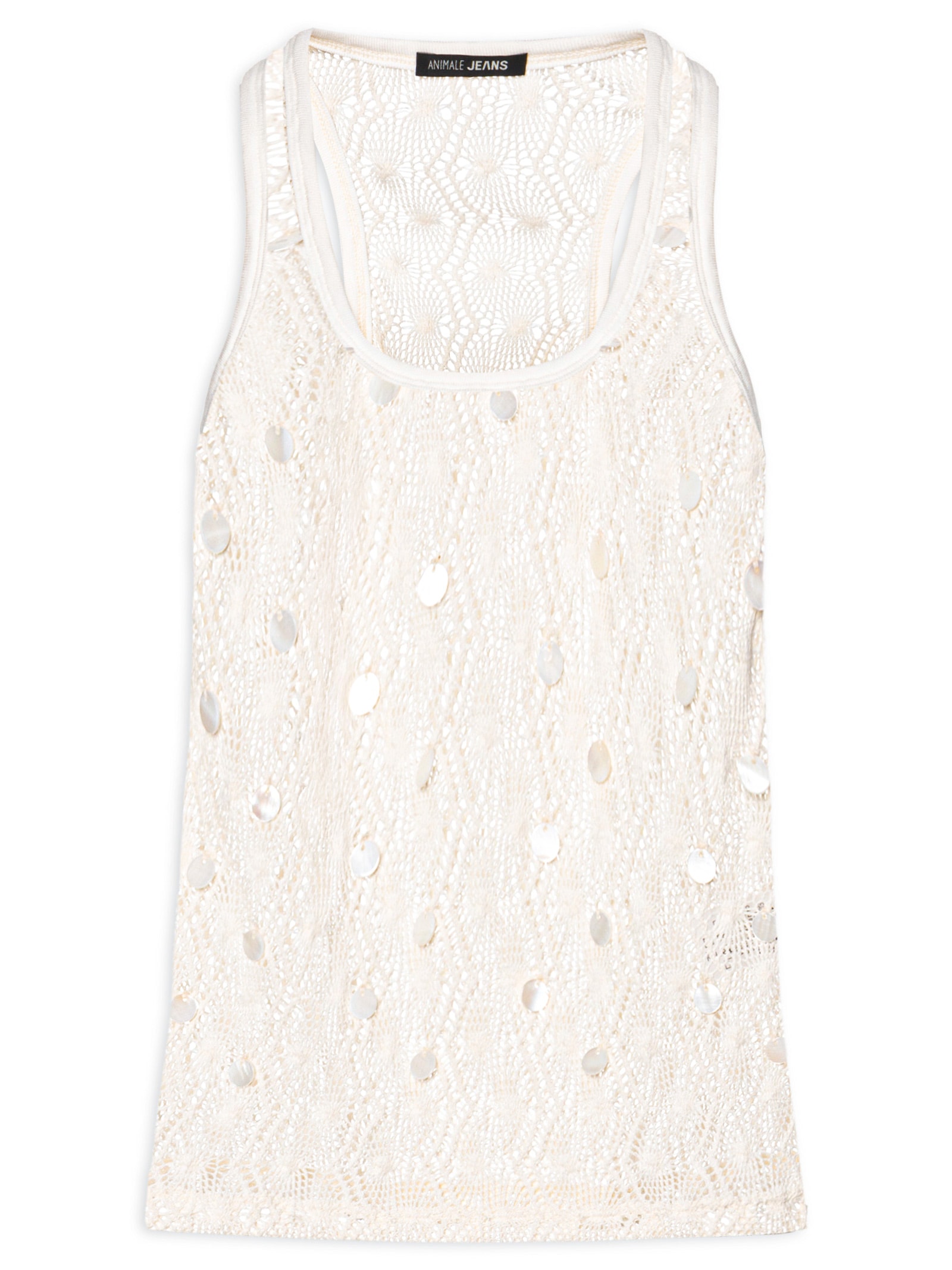 Regata Feminina Halter Tricot Bordado Branco Animale Jeans