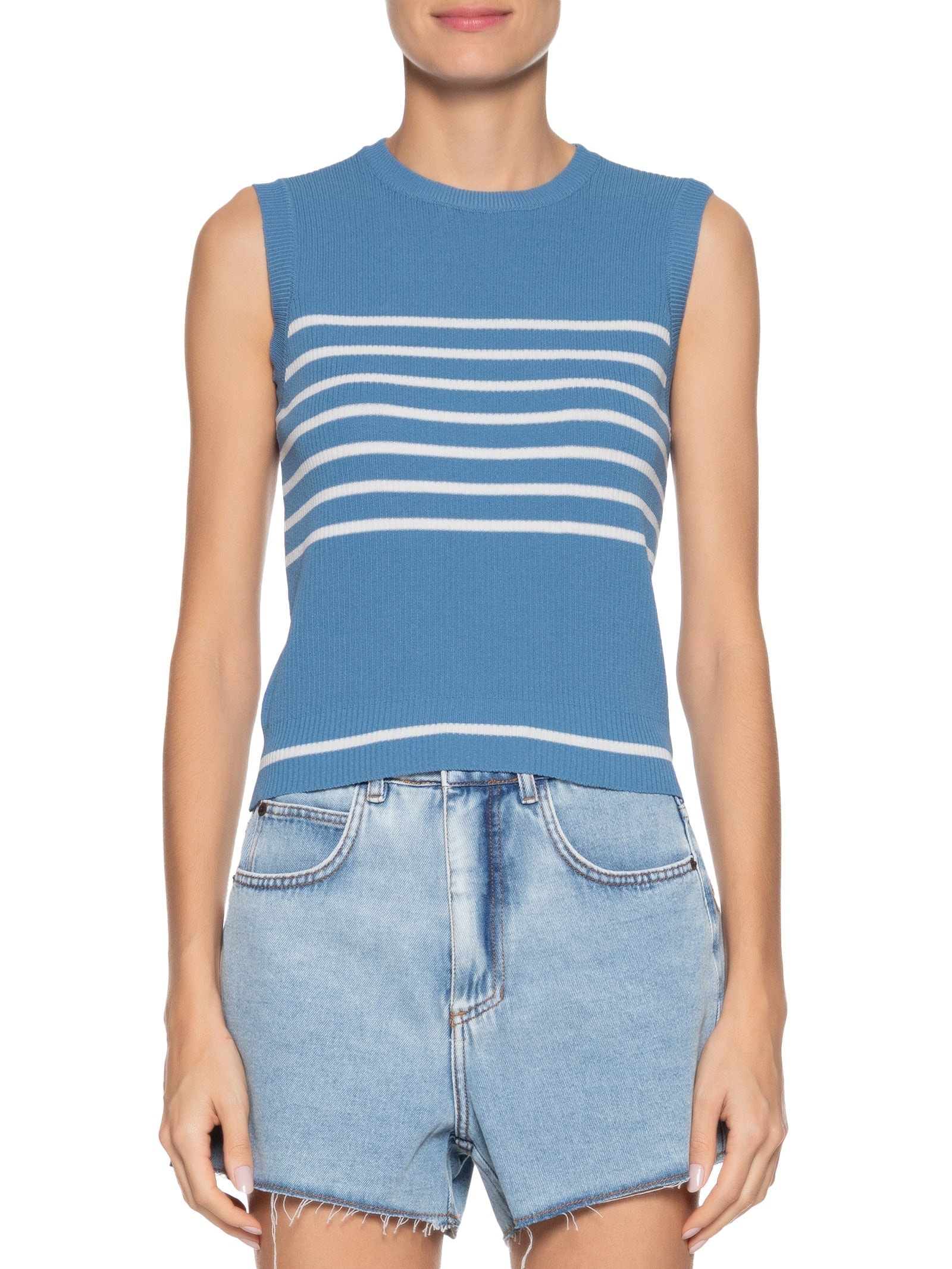 Regata Feminina Listrada Em Tricot Azul Market 33