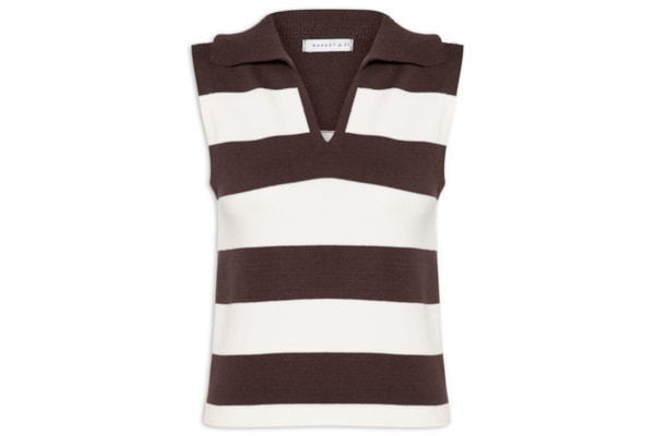 Regata Feminina Listrada Em Tricot - Marrom