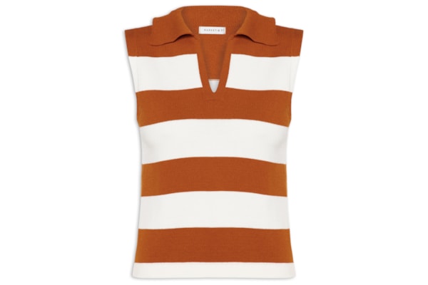 Regata Feminina Listrada Em Tricot - Marrom