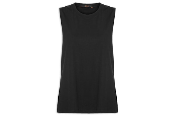 Regata Feminina Malha Basic Fenda - Preto