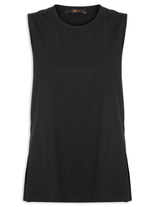 Regata Feminina Malha Basic Fenda – Preto