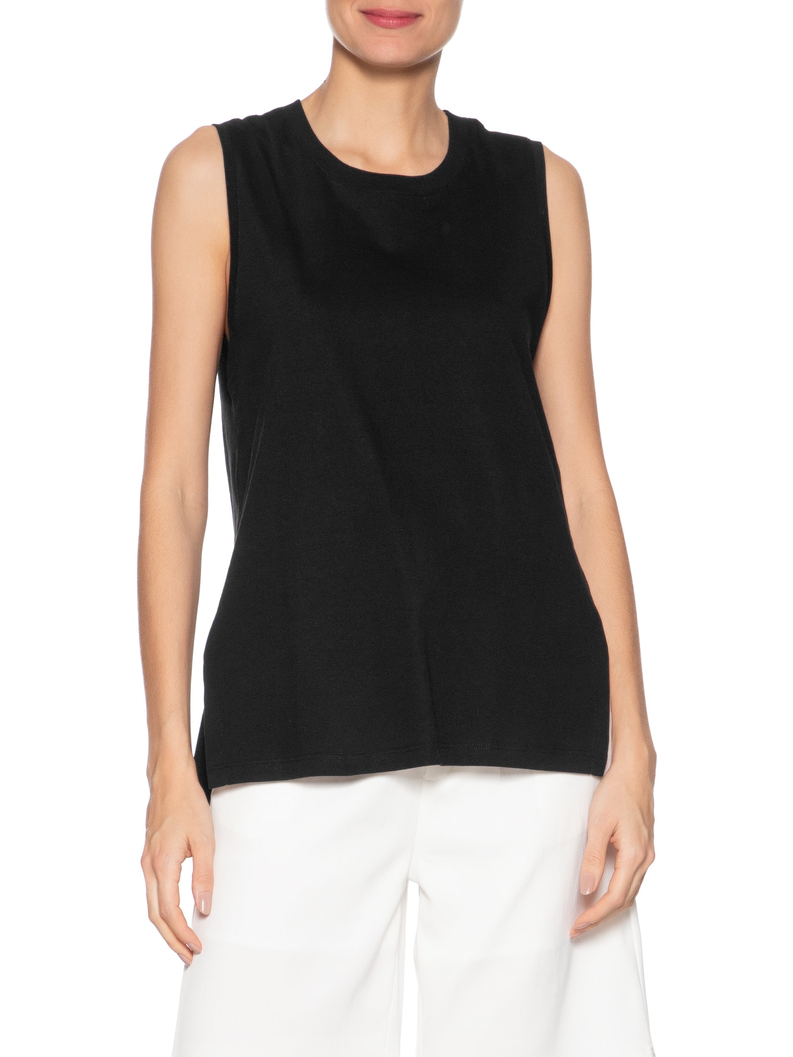 Regata Feminina Malha Basic Fenda Preto Animale