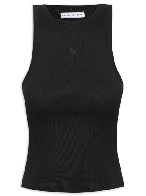 Regata Feminina Malha Básica Ribana Liso - Preto