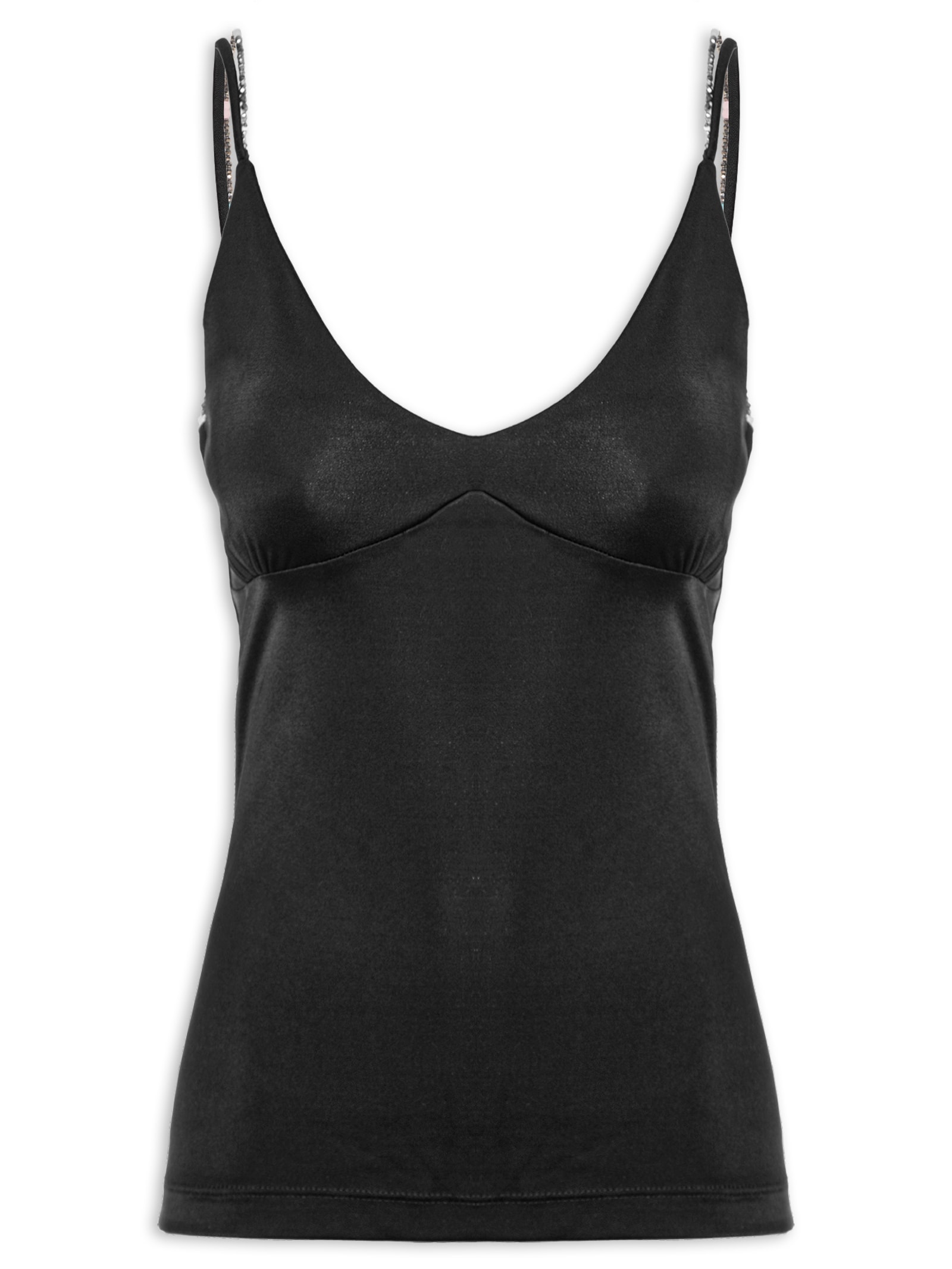 Regata Feminina Malha Detalhe Alça Miçanga Preto Animale Jeans