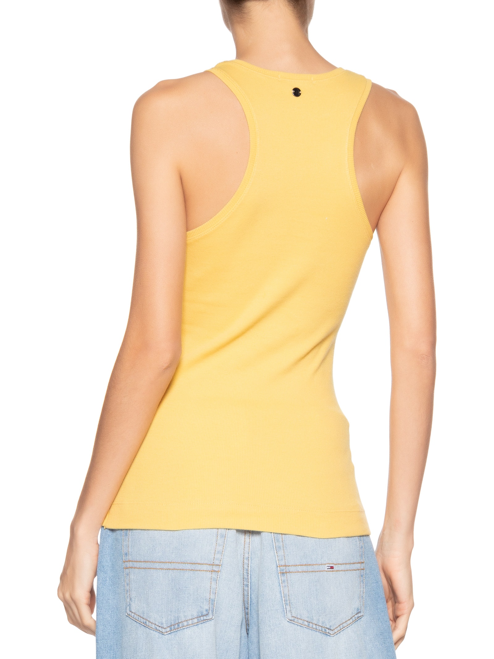 Regata Feminina Malha Halter Amarelo Animale Jeans