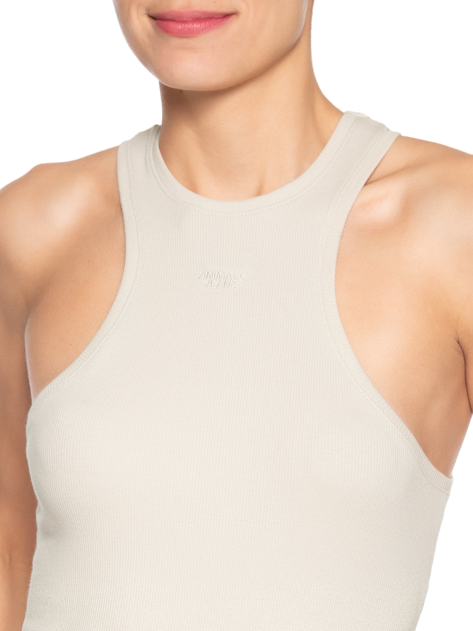 Regata Feminina Malha Halter Cinza Animale Jeans