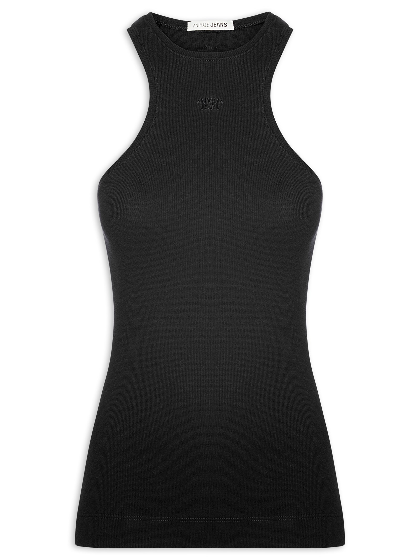 Regata Feminina Malha Halter Preto Animale Jeans