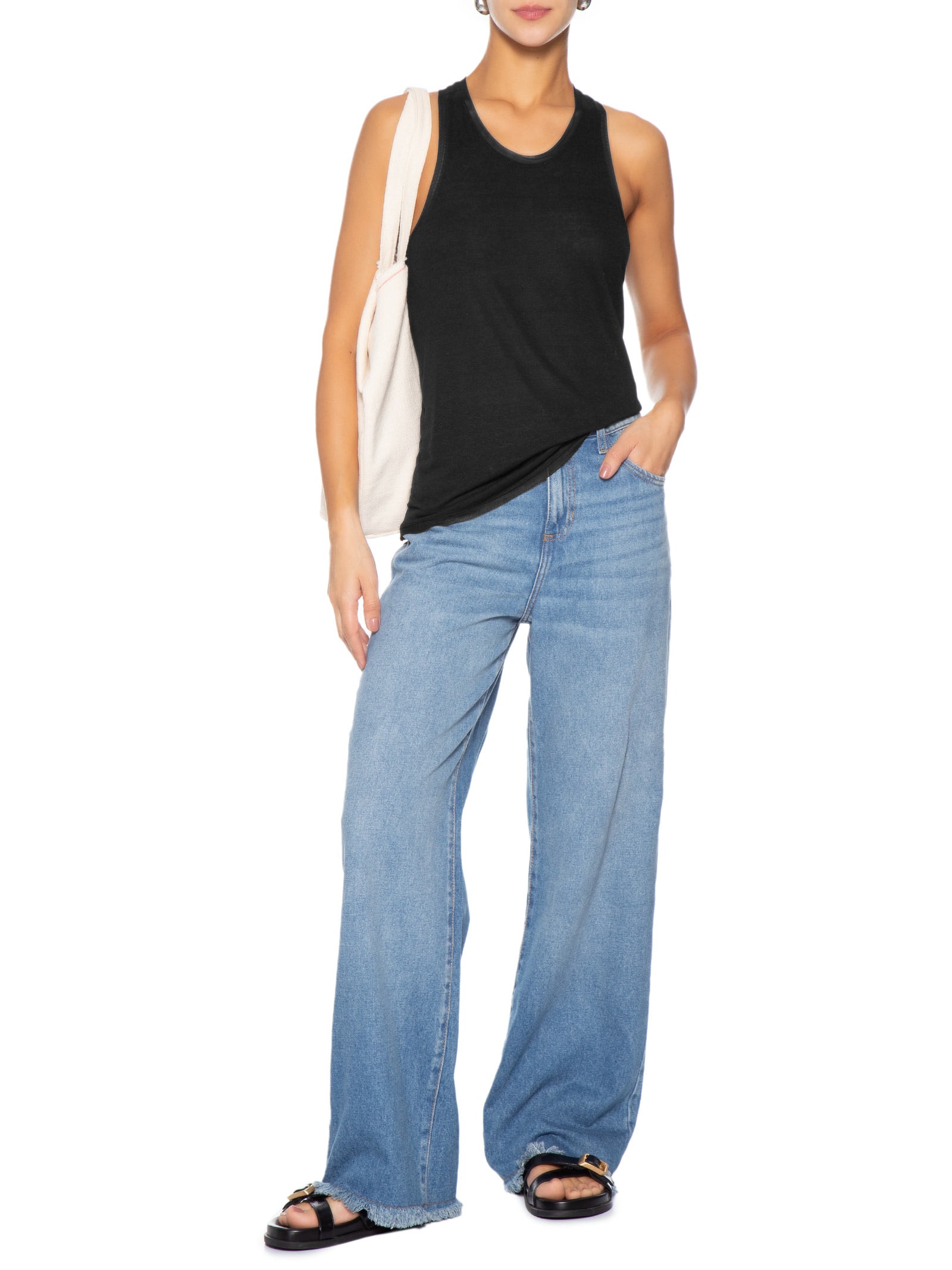 Regata Feminina Malha Linen Preto Osklen