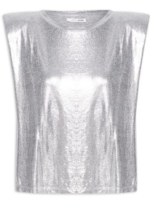 Regata Feminina Malha Metalizada Ombreiras – Prateado