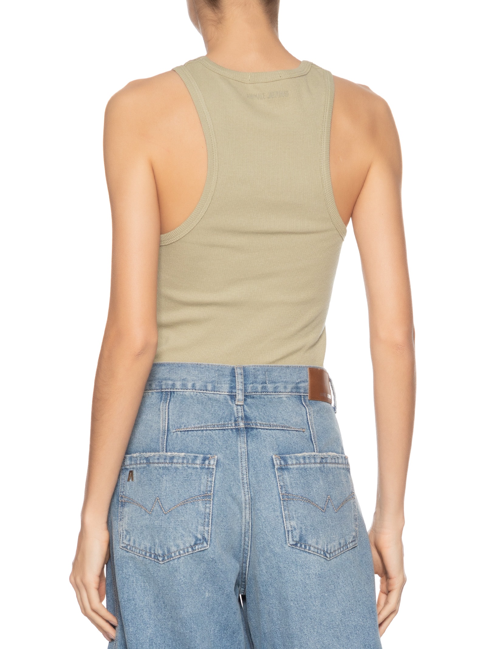 Regata Feminina Malha Rib Halter Nick Bege Animale Jeans