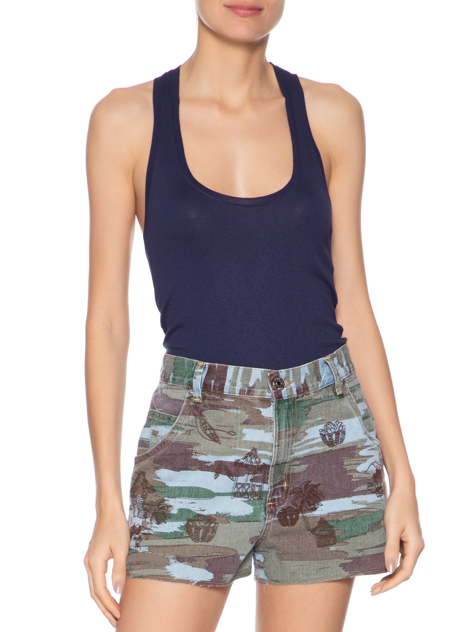 Regata Feminina Malha Tricot Nadador Azul Animale Jeans