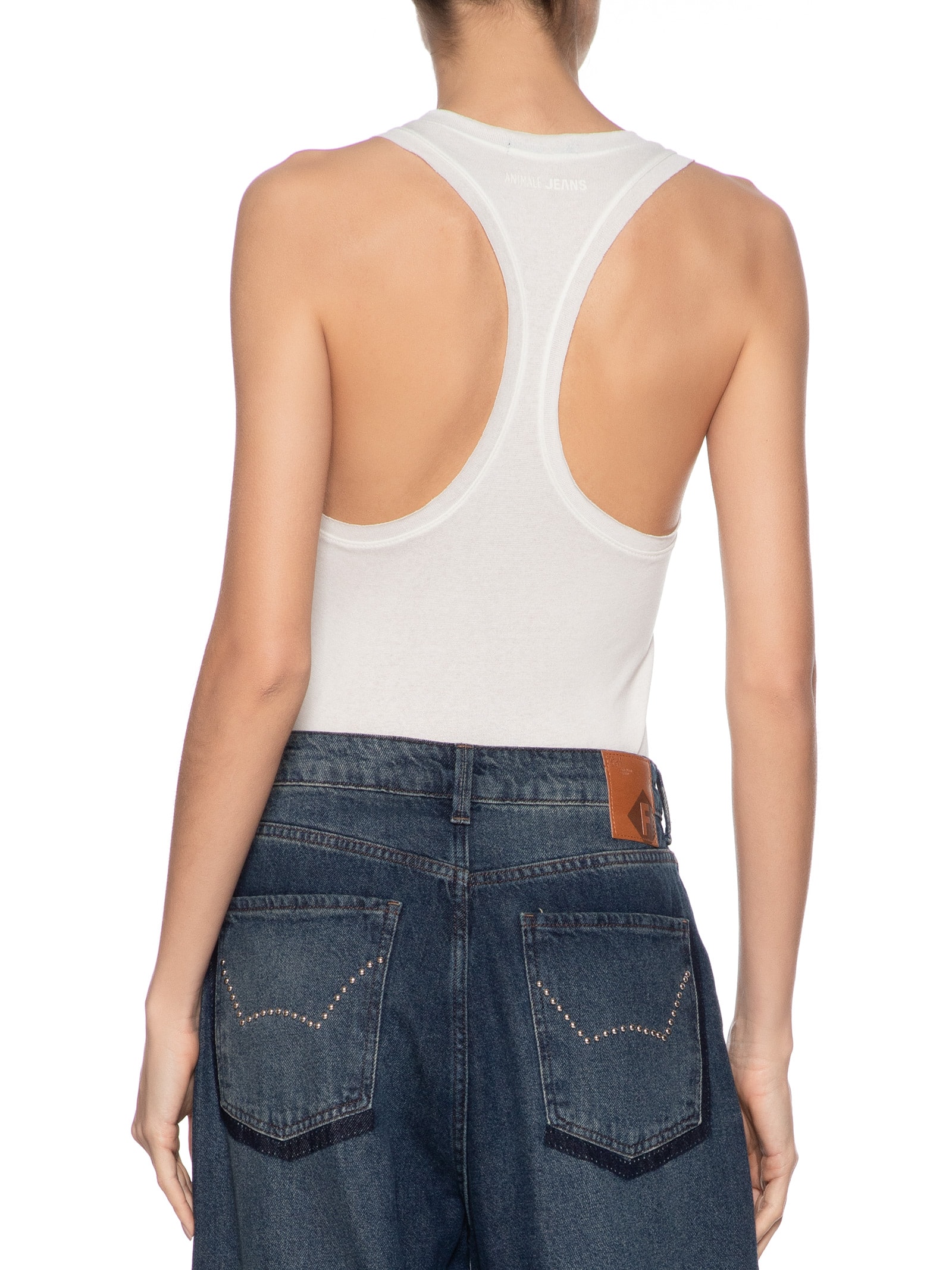 Regata Feminina Malha Tricot Nadador Branco Animale Jeans