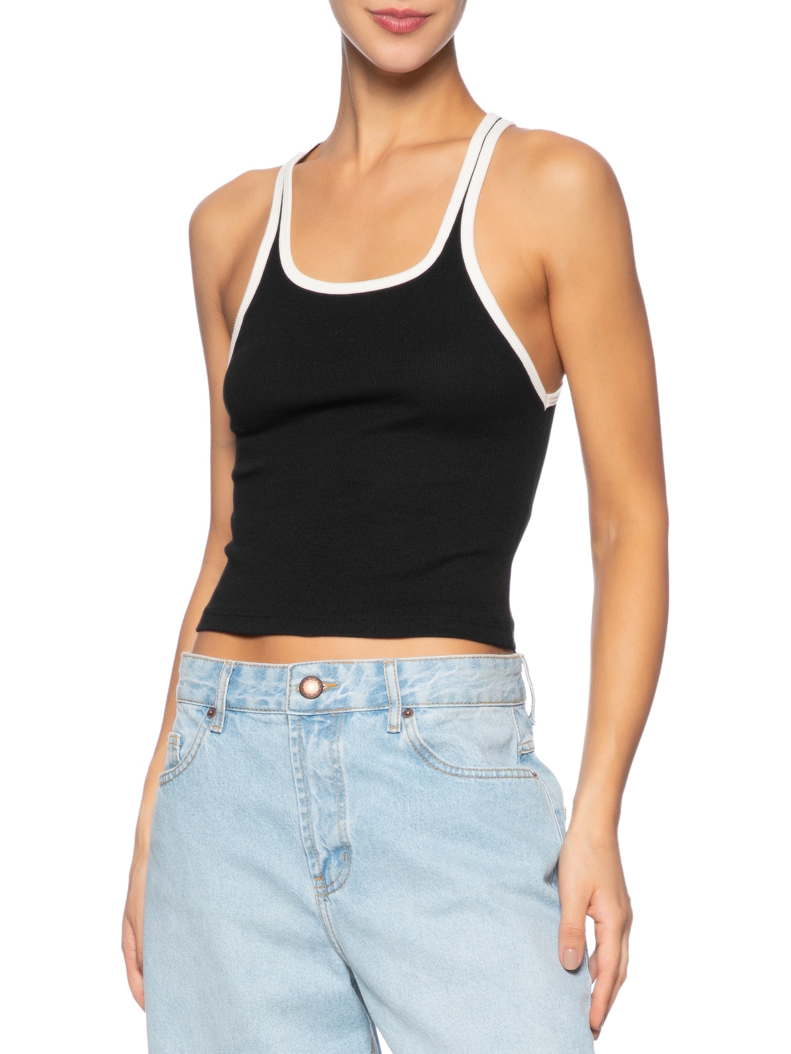 Regata Feminina Nina Bicolor Preto Farm