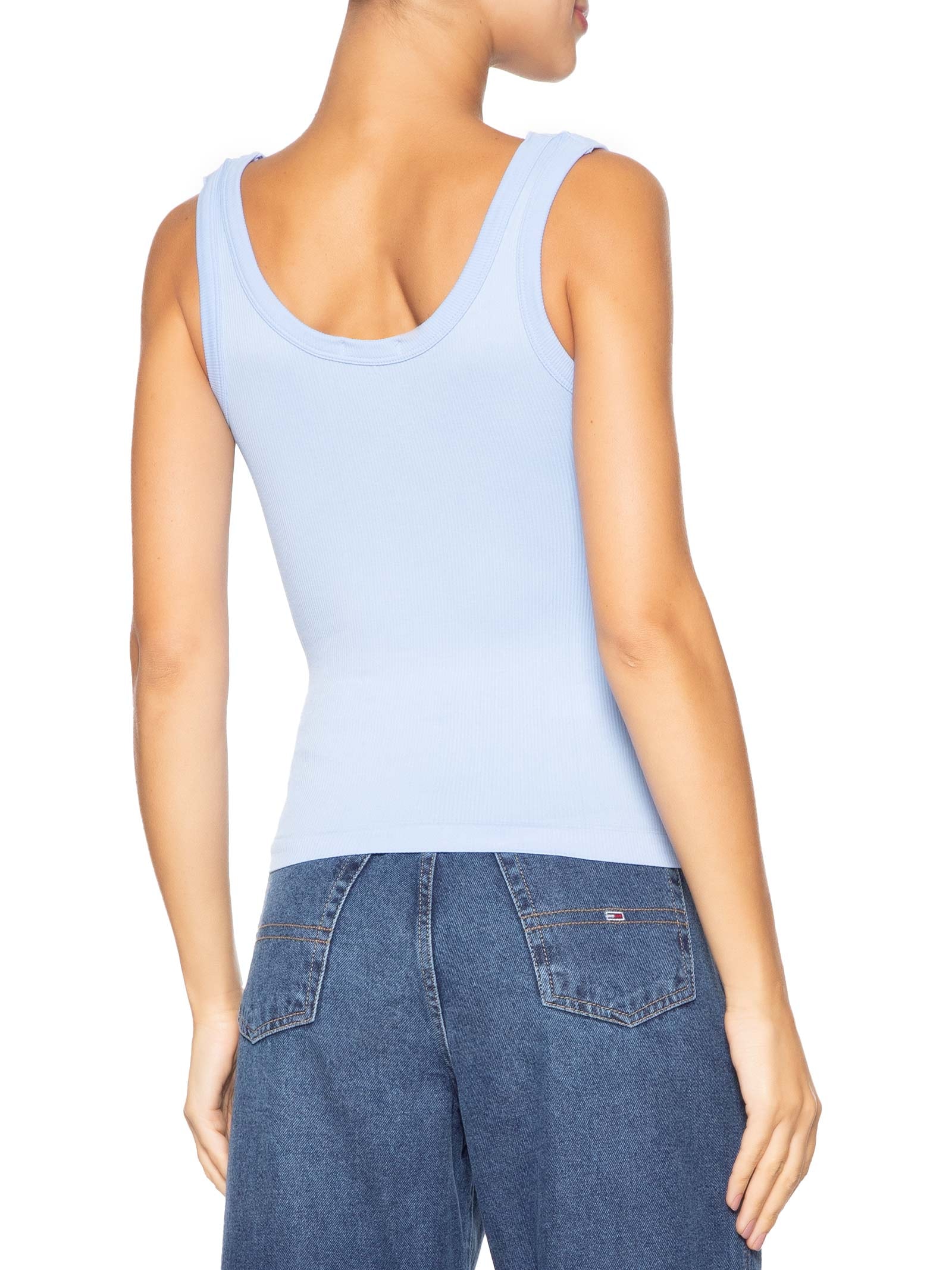 Regata Feminina Poliamida Canelada Decote em U Azul Basiq