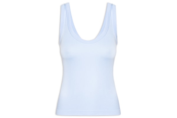 Regata Feminina Poliamida Canelada Decote em U - Azul