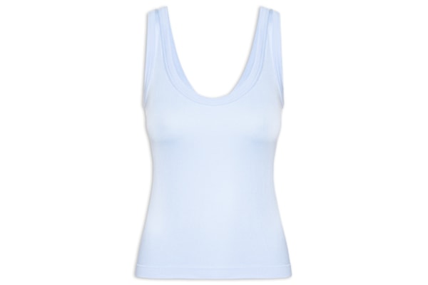 Regata Feminina Poliamida Canelada Decote em U - Azul