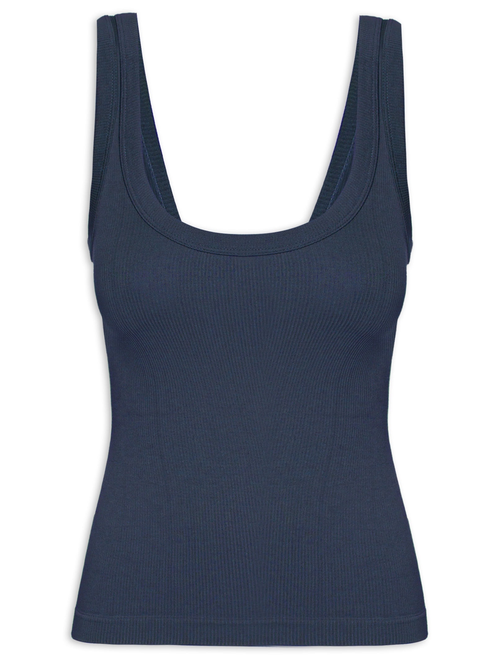 Regata Feminina Poliamida Canelada Decote em U Azul Basiq