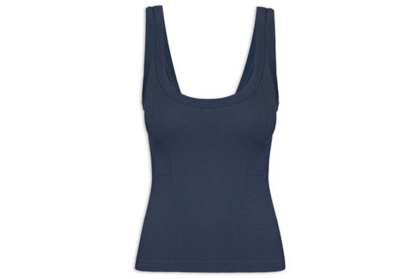 Regata Feminina Poliamida Canelada Decote em U - Azul