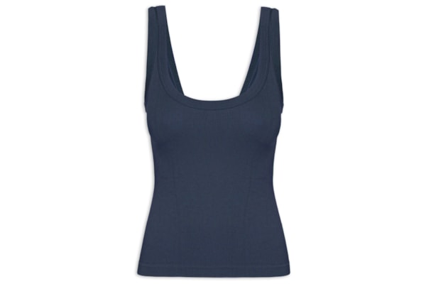 Regata Feminina Poliamida Canelada Decote em U - Azul