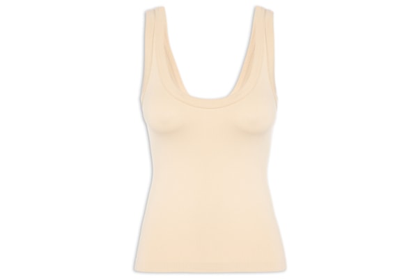 Regata Feminina Poliamida Canelada Decote em U - Bege