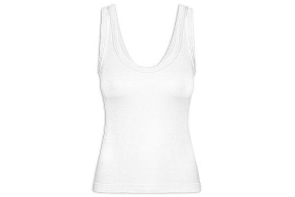 Regata Feminina Poliamida Canelada Decote em U - Branco