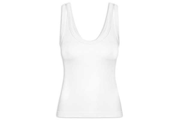 Regata Feminina Poliamida Canelada Decote em U - Branco