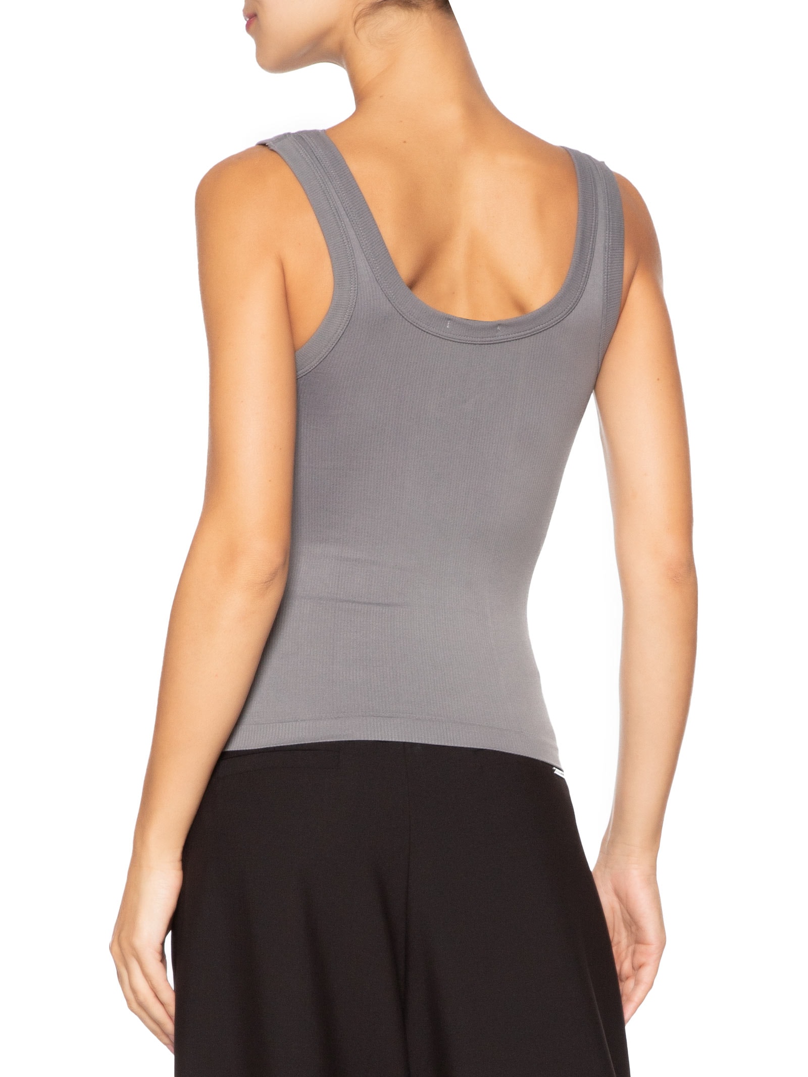 Regata Feminina Poliamida Canelada Decote em U Cinza Basiq